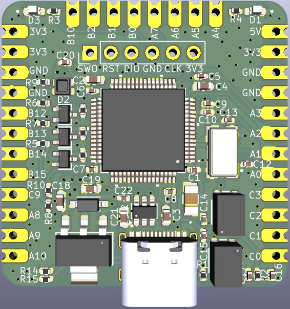 Custom STM32H573 development board, top view